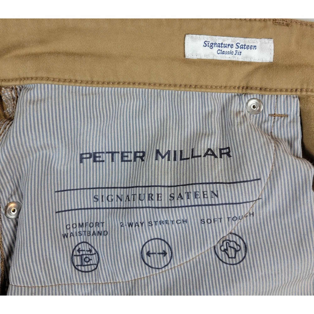 Peter Millar Signature Sateen Classic Fit Pants Tan Khaki 38x32 MF25B40FB Men's - Picture 6 of 9